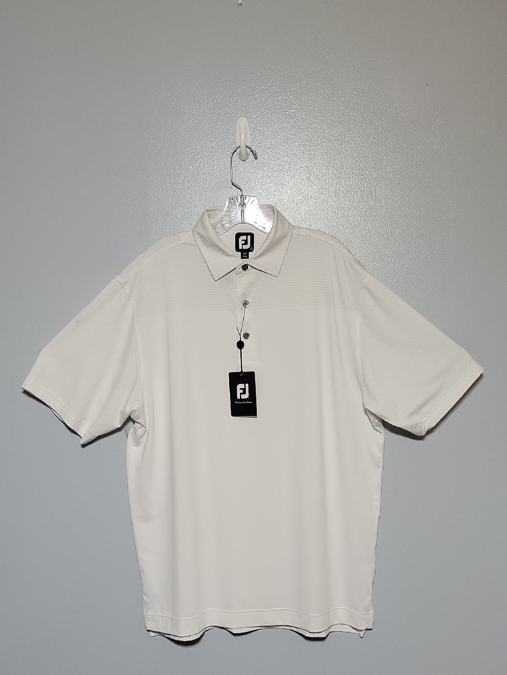 Footjoy Mens Castle Bay Logo Cream Zig Zag Pattern Golf Polo Shirt S Large Flaw
